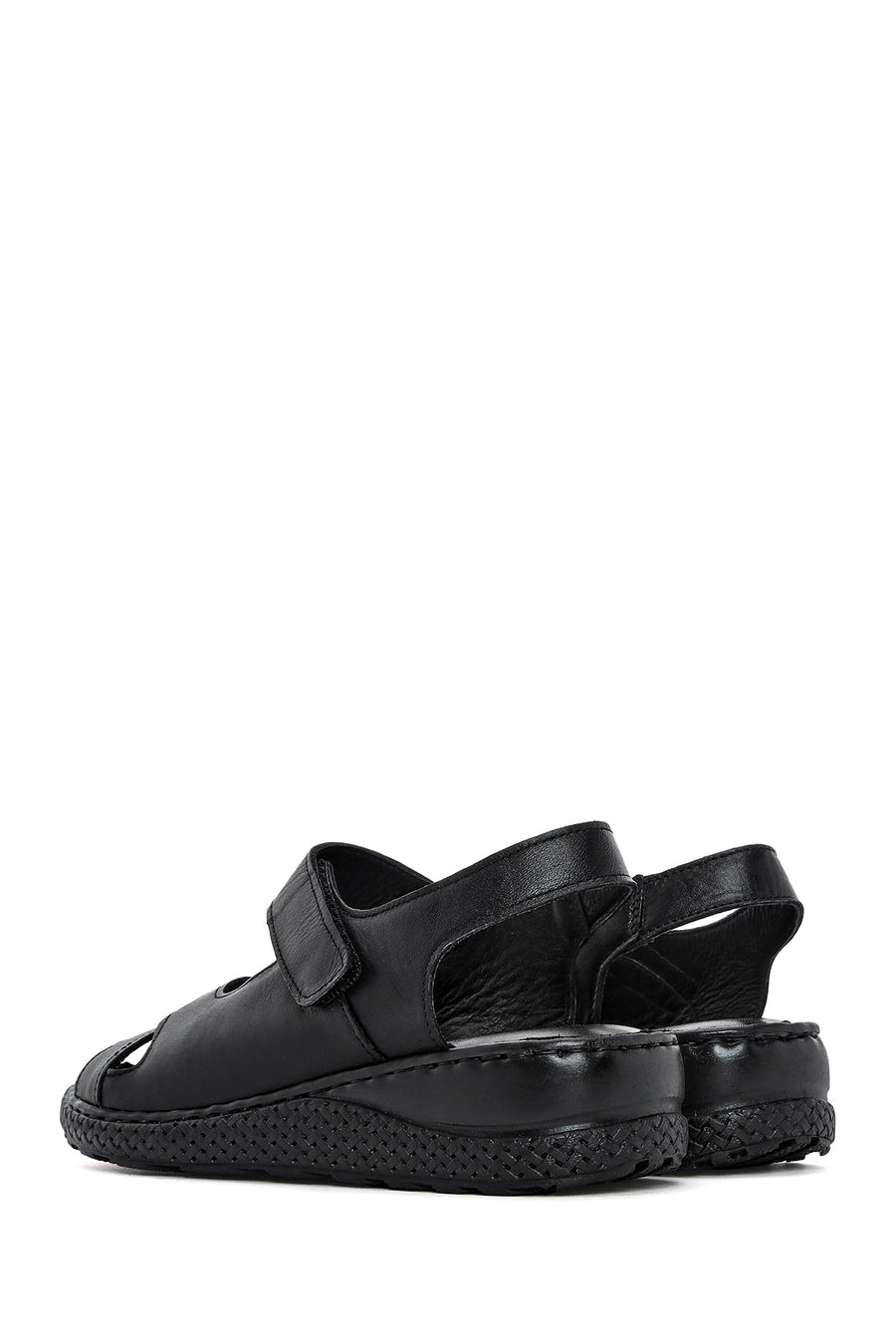 Women's Black Ankle Strap Chunky Sole Leather Comfort Sandals
