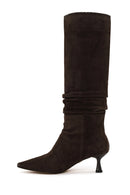 Woman Brown Heeled Suede Boots | Derimod