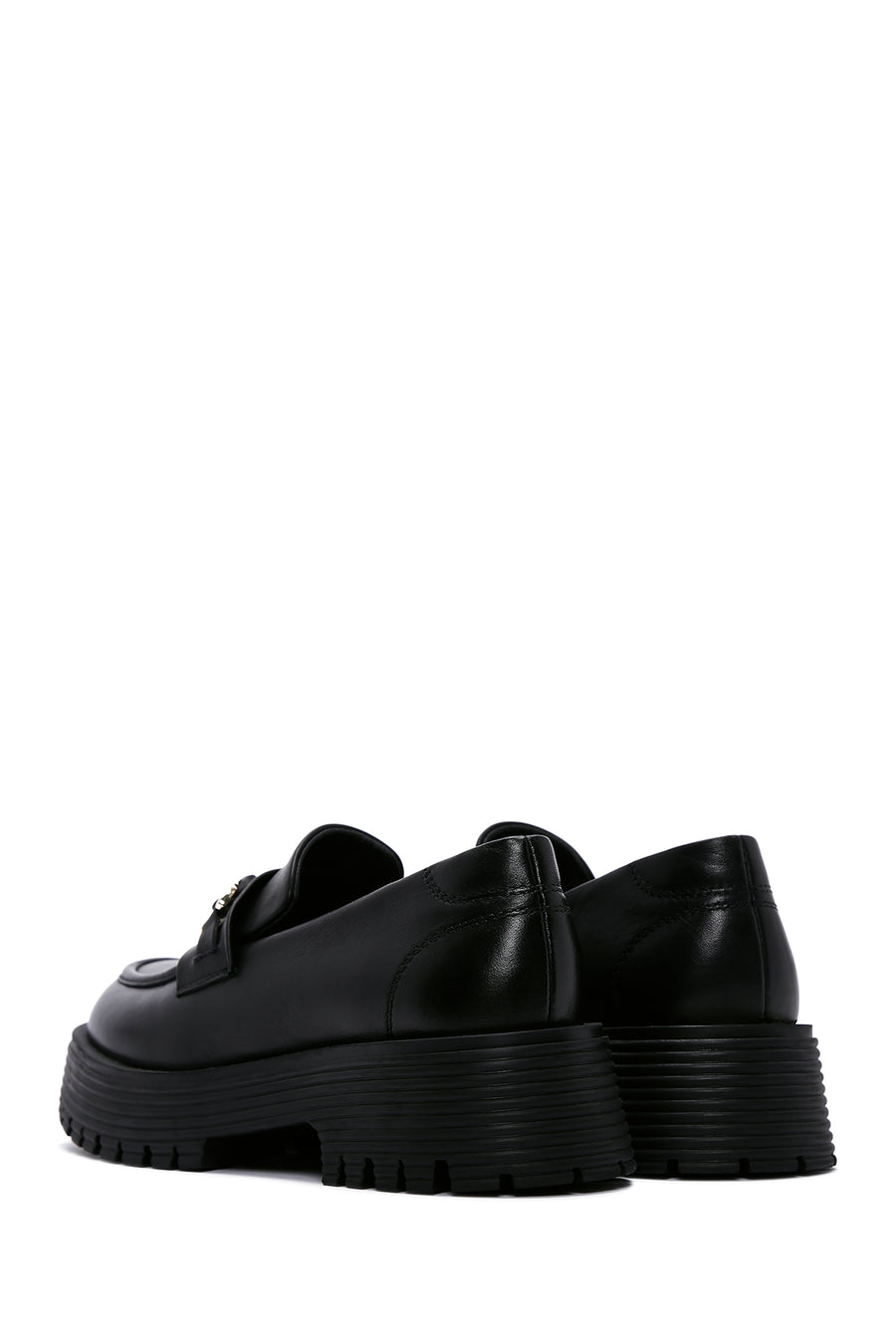 Women's Black Leather Buckle Masculine Loafer