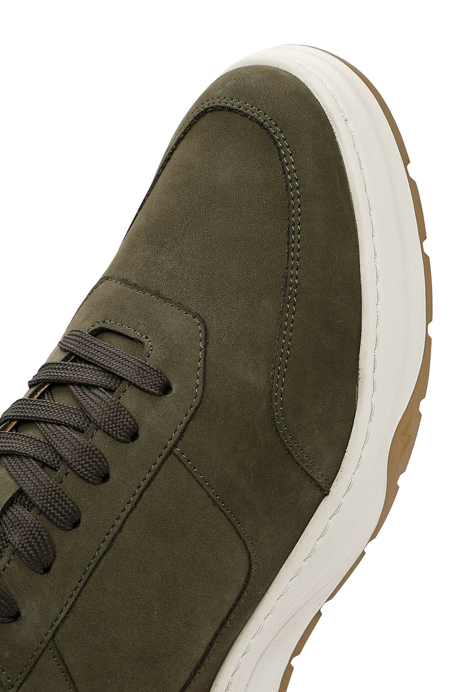 Erkek Haki Bağcıklı Nubuk Deri Sneaker