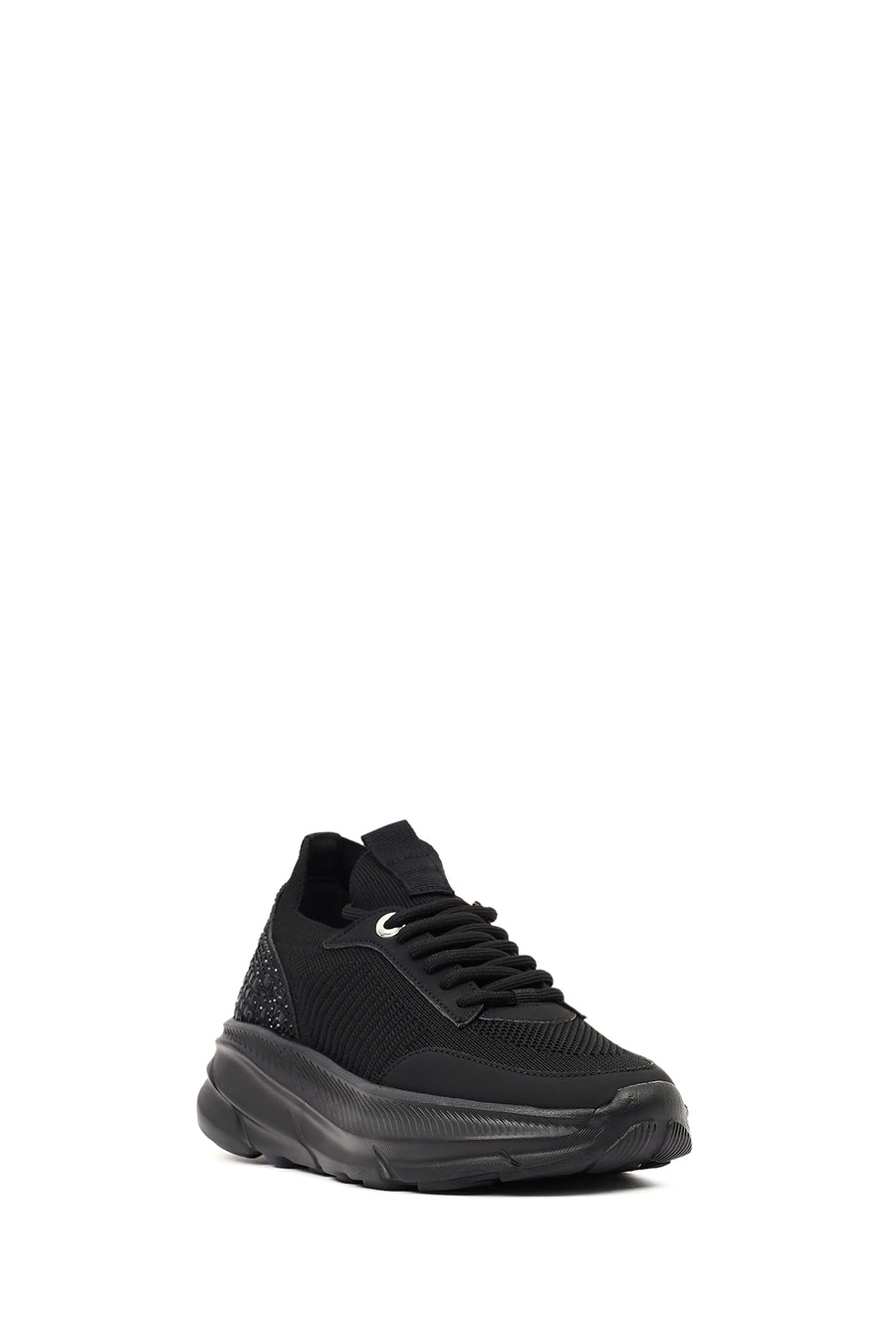 Derimod Zero Women's Black Lace-Up Thick-Soled Fabric Sneaker