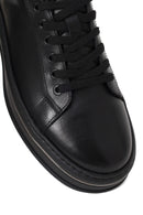 Erkek Siyah Bağcıklı Kalın Tabanlı Deri Sneaker | Derimod