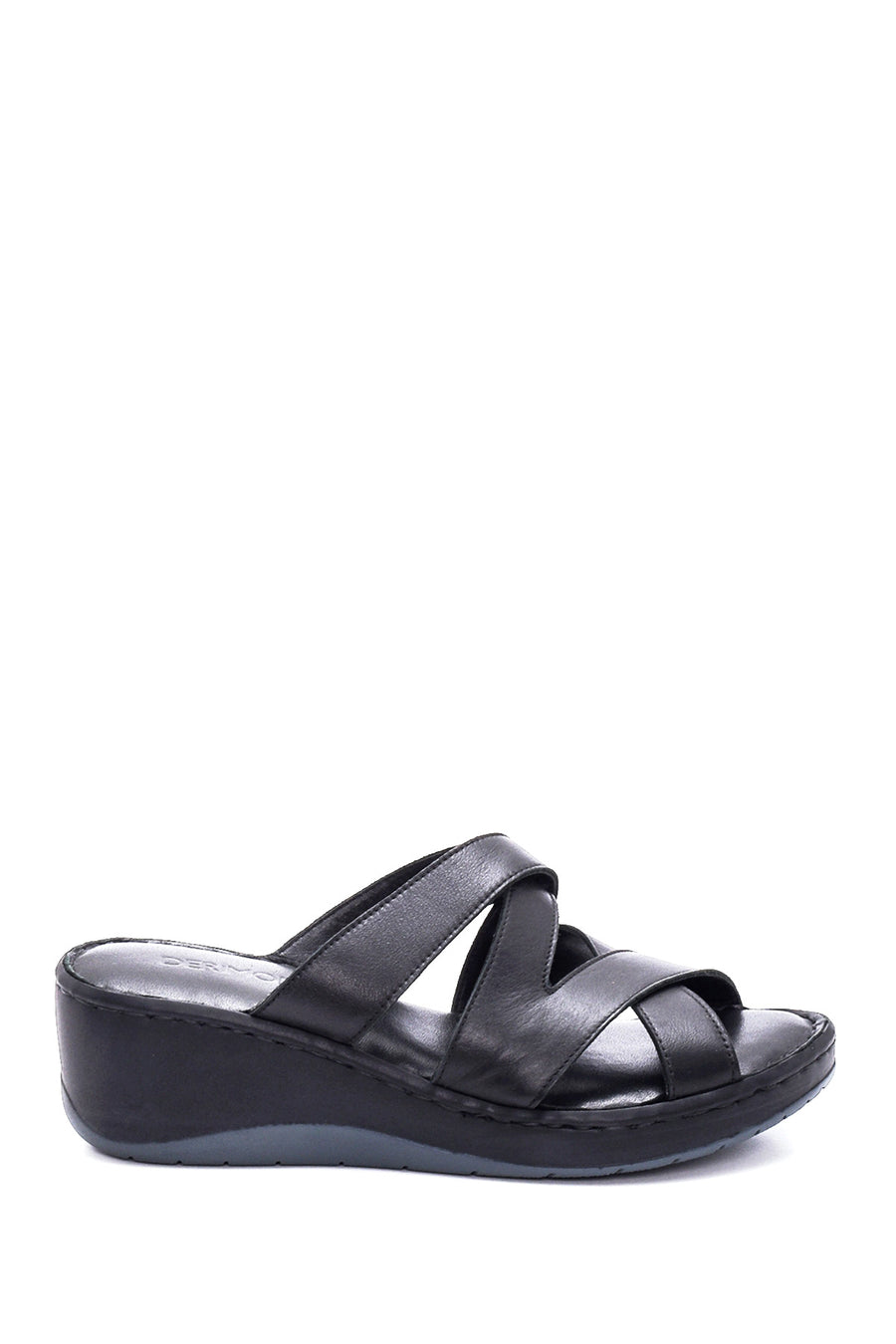 Women's Leather Comfort Wedge Heel Slippers 22SFD340018 | Derimod