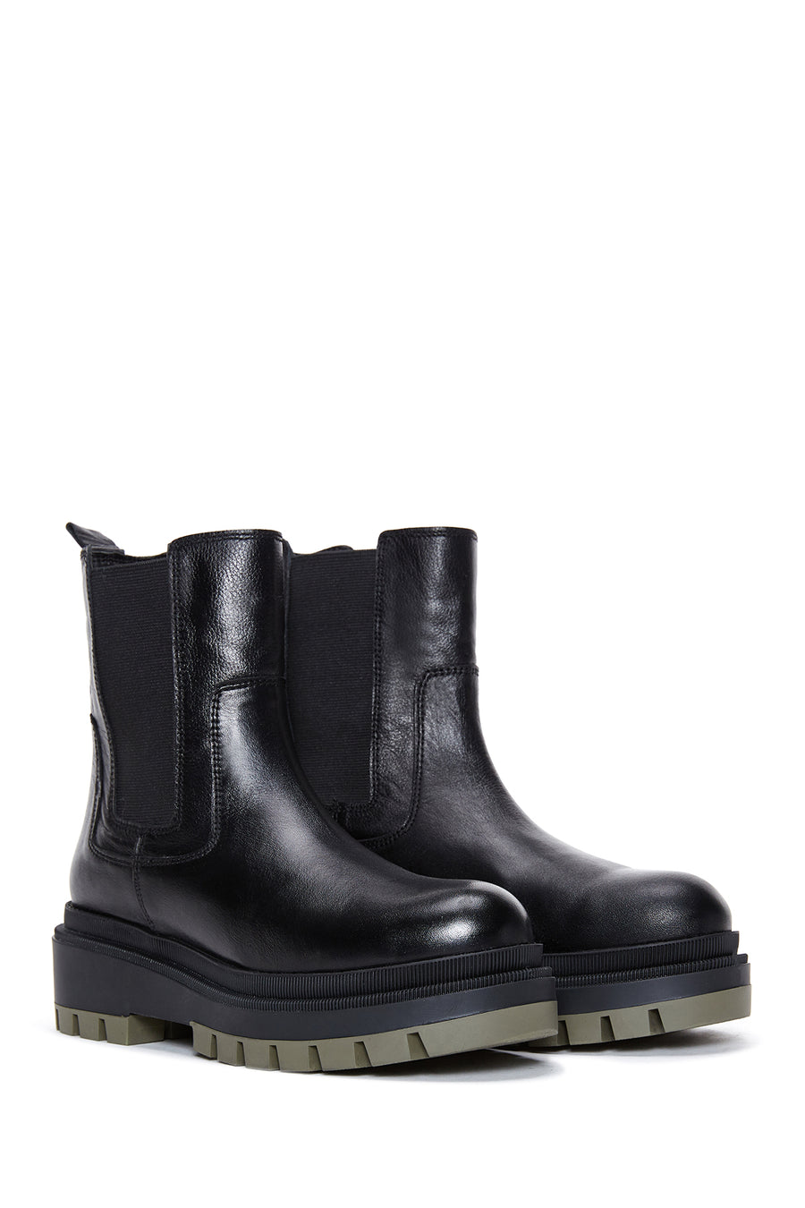 Women's Black Leather Thick Soled Chelsea Boots