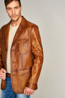 Kevin Men's Camel Blazer Leather Jacket | Derimod