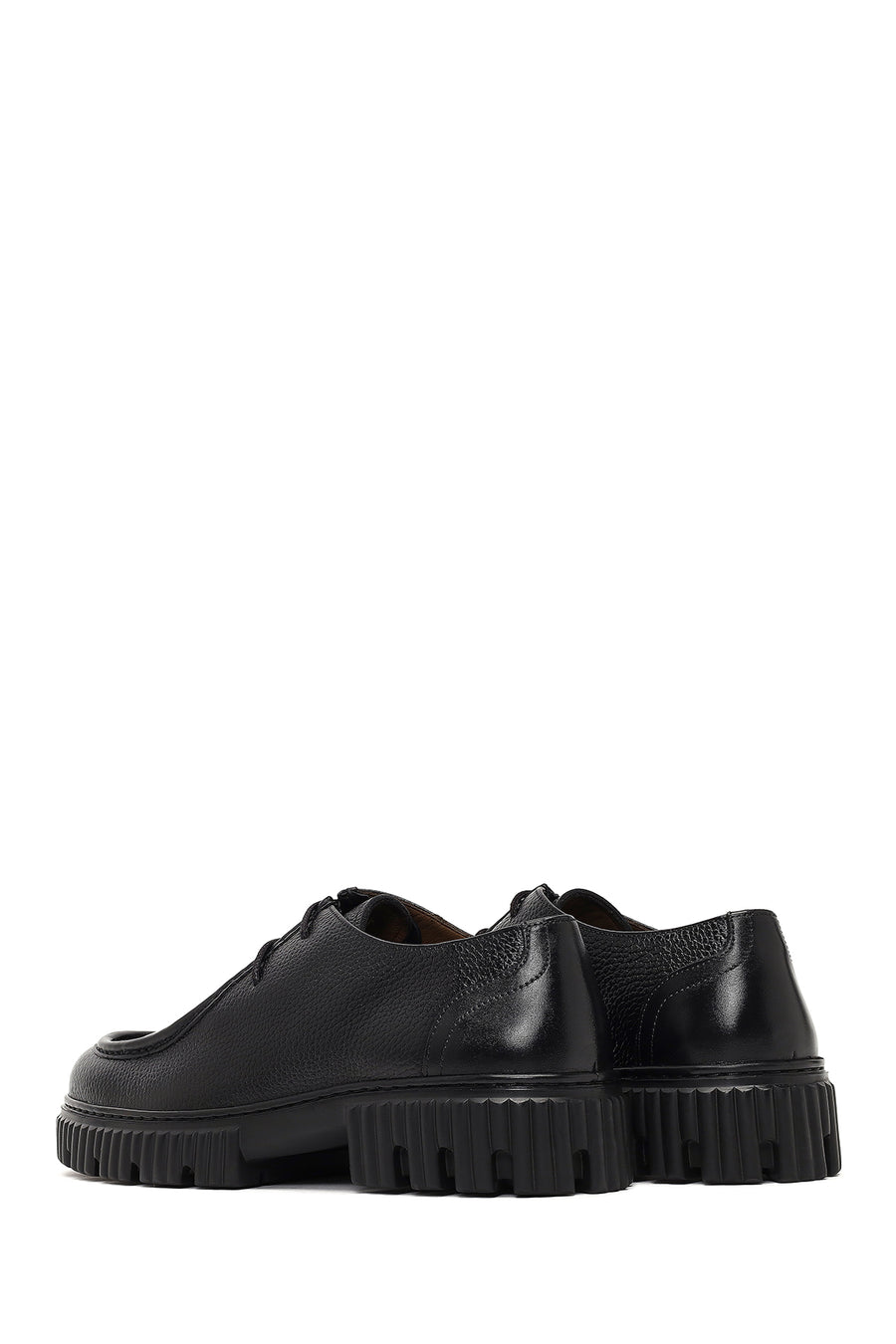 Men's Black Lace-Up Thick-Soled Leather Casual Shoe
