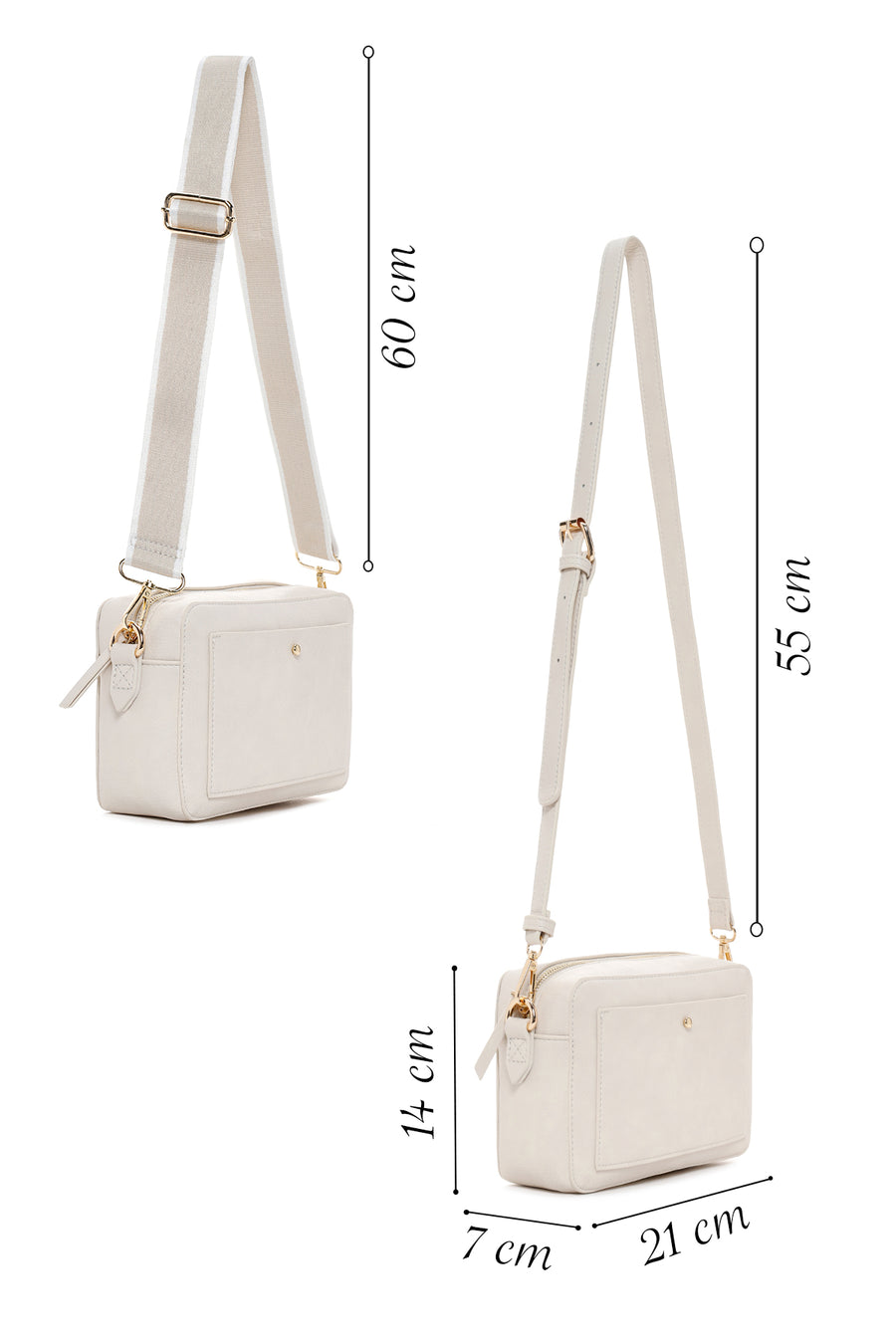 Woman Cream Long-Strap Crossbody Bag