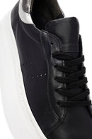 Women's Black Lace-up Thick-Sole Leather Sneaker | Derimod