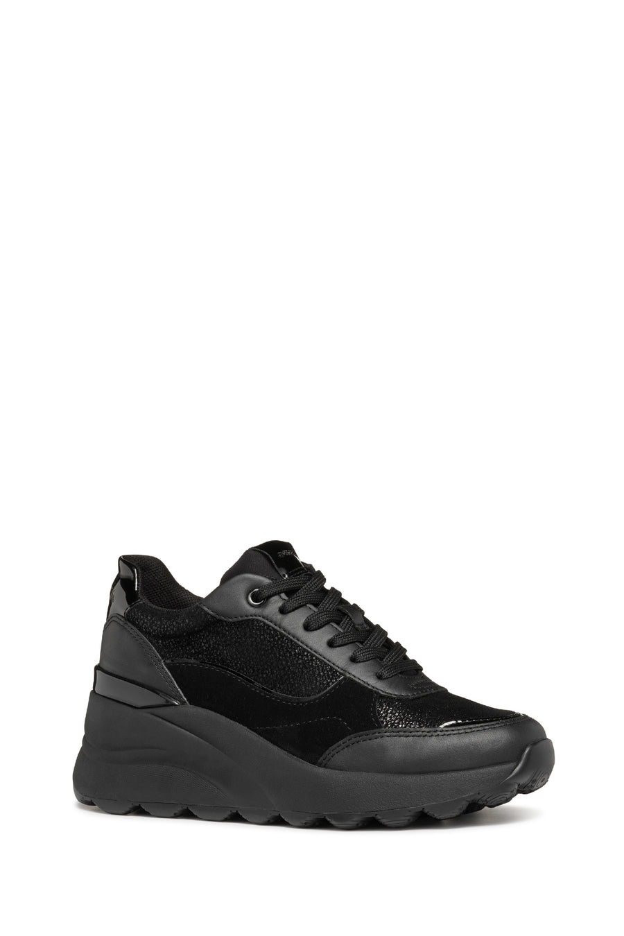 Geox Women's Black Spherica Ec13 Lace-Up Chunky Sole Leather Sneaker