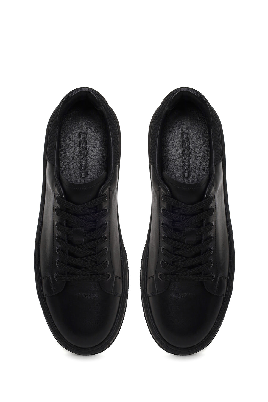 Erkek Siyah Bağcıklı Kalın Tabanlı Deri Sneaker