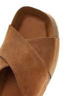 Women's Brown Thick Soled Suede Leather Slippers | Derimod