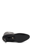 Women's Black Zippered High Thin Heel Leather Boot | Derimod