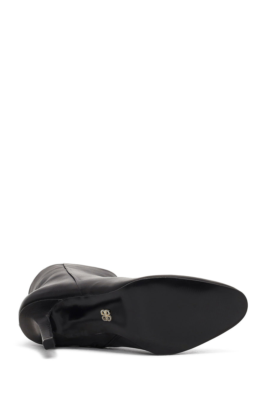 Women's Black Zippered High Thin Heel Leather Boot