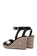 Women's Black Ankle Strap Wedge Heeled Espadrille | Derimod