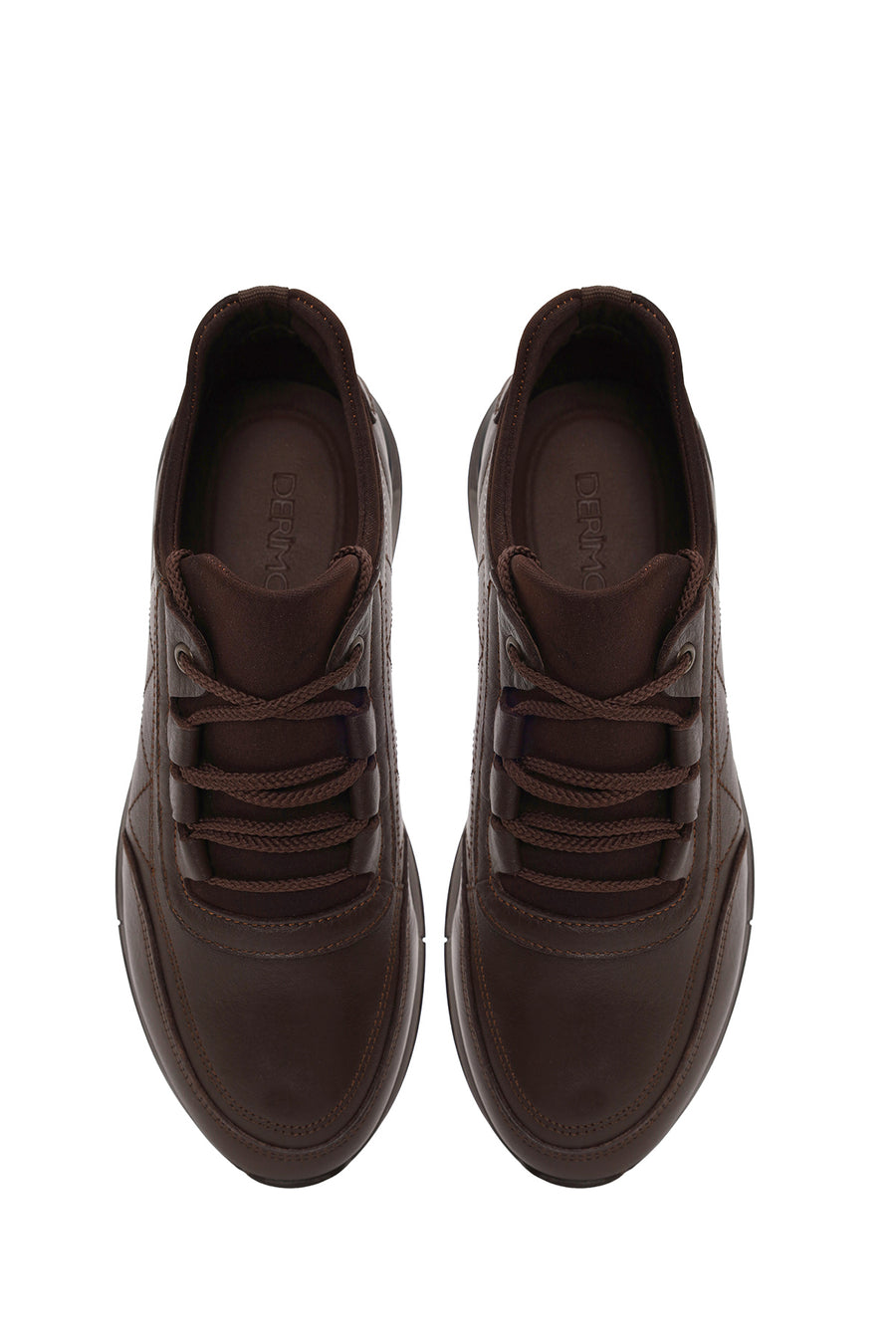 Erkek Kahverengi Bağcıklı Deri Casual Sneaker