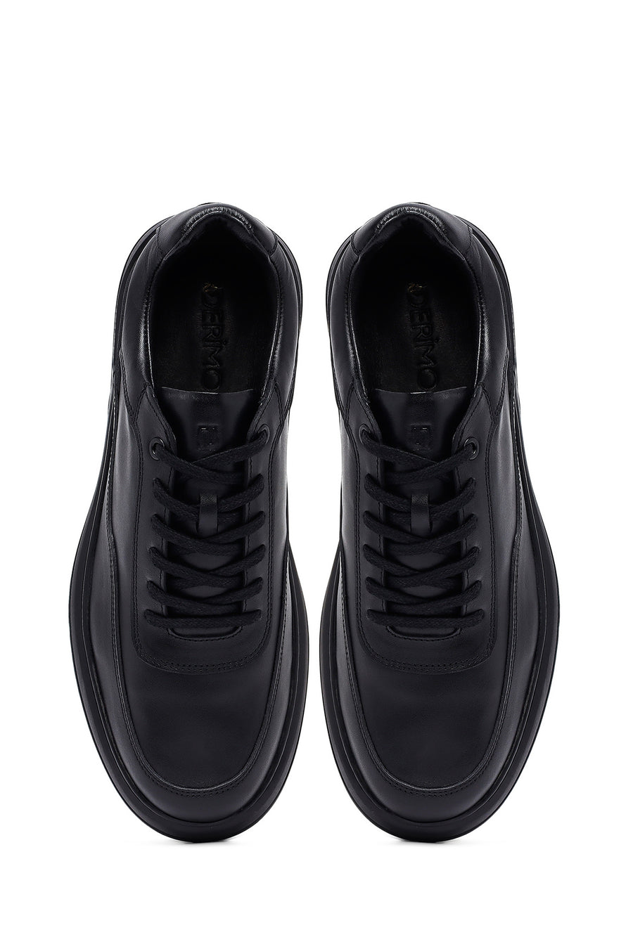 Men's Black Lace-Up Leather Casual Sneakers