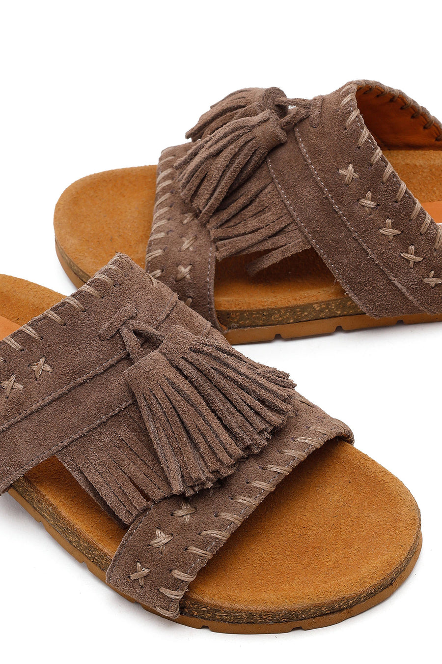 Women's Mink Tassel Suede Leather Slippers