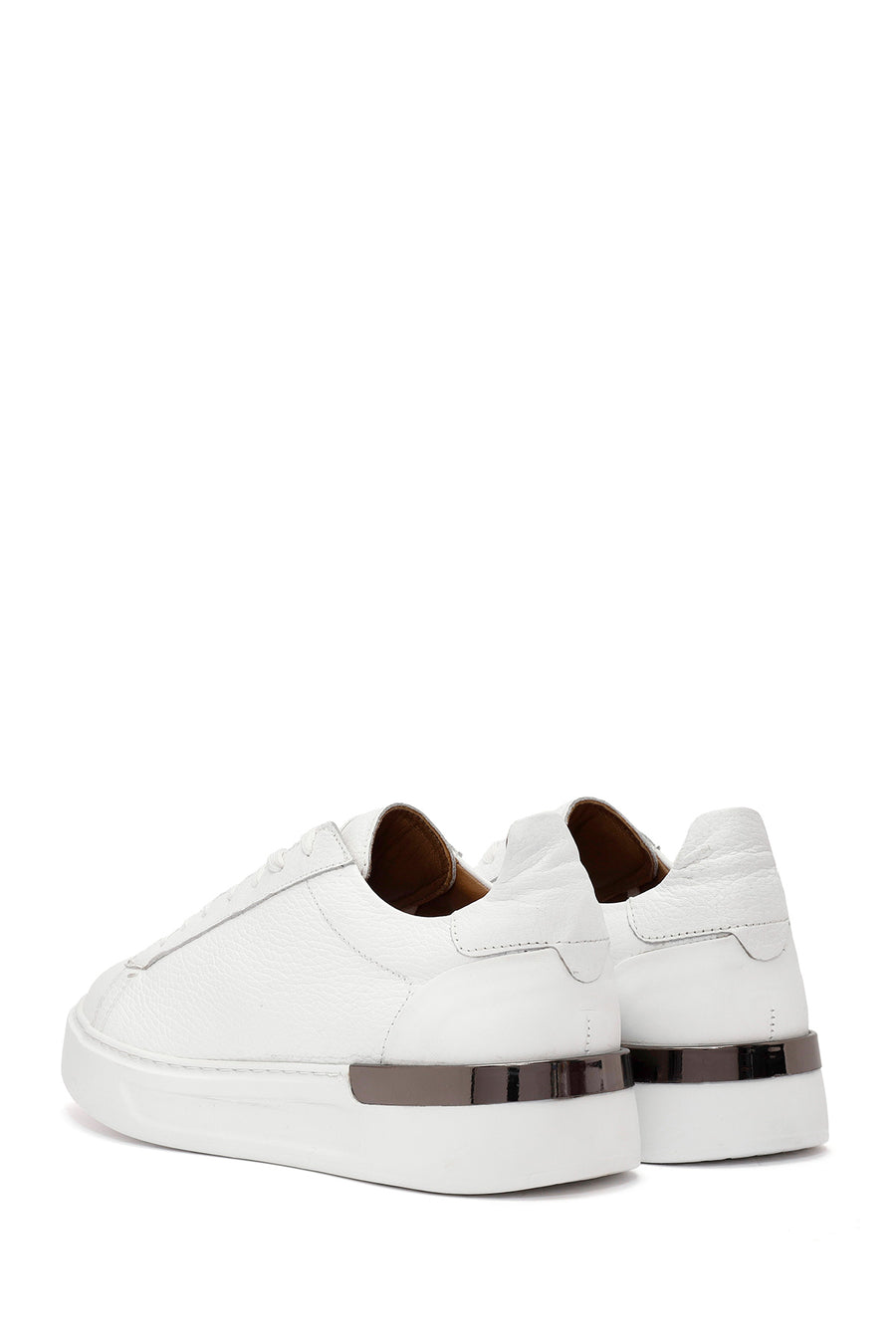Erkek Beyaz Bağcıklı Deri Sneaker