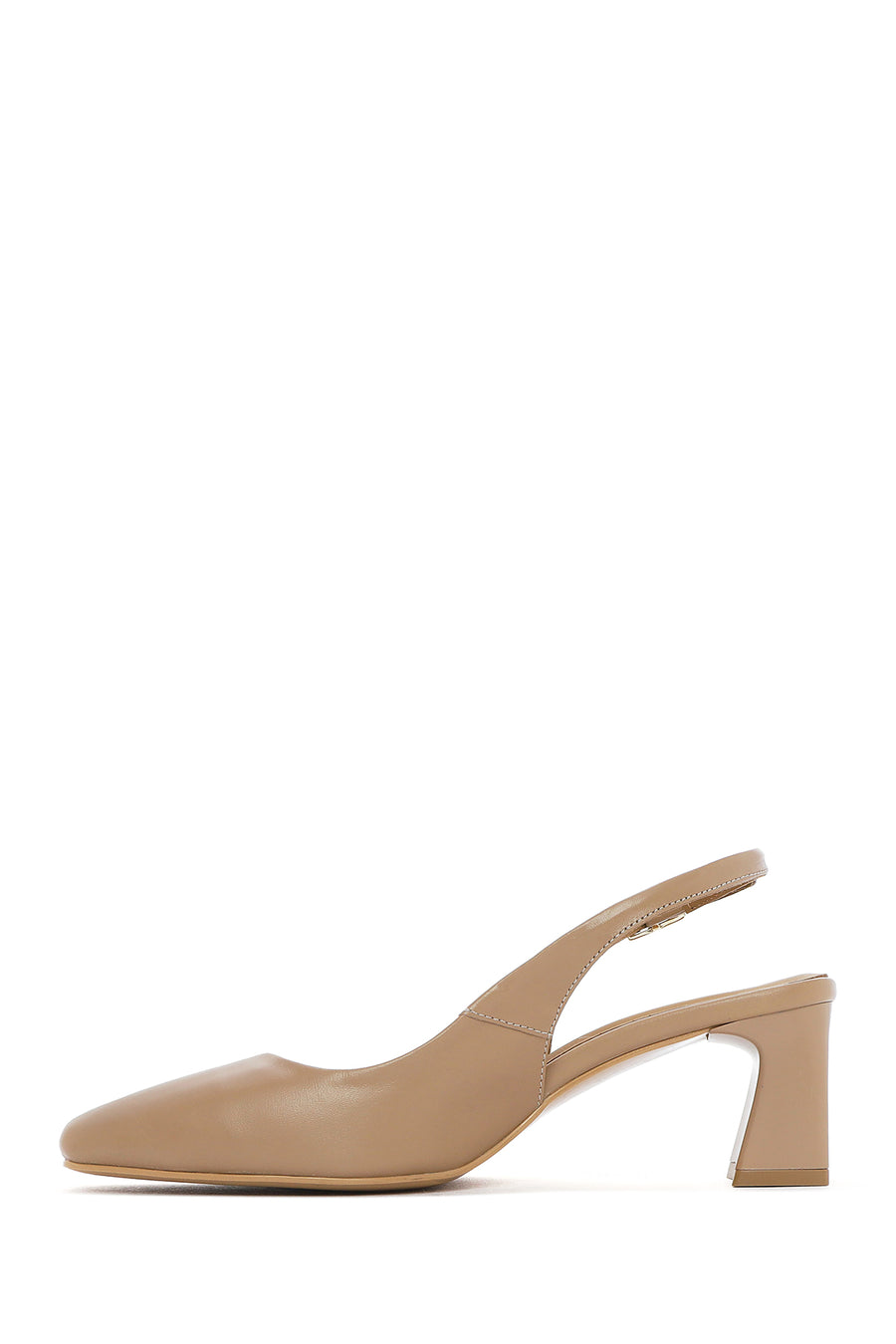 Women's Beige Slingback Low Thick Heel Leather Shoes