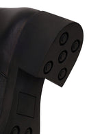 Woman Black Zip Closure Short Thick-heeled Leather Boots | Derimod