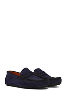 Men's Navy Blue Nubuck Leather Casual Loafer | Derimod