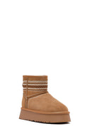 Women's Camel Thick-Soled Suede Leather Teddy Boot | Derimod
