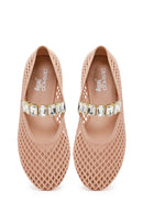 Women's Beige Jelly Ballet Flats with Rhinestones | Derimod