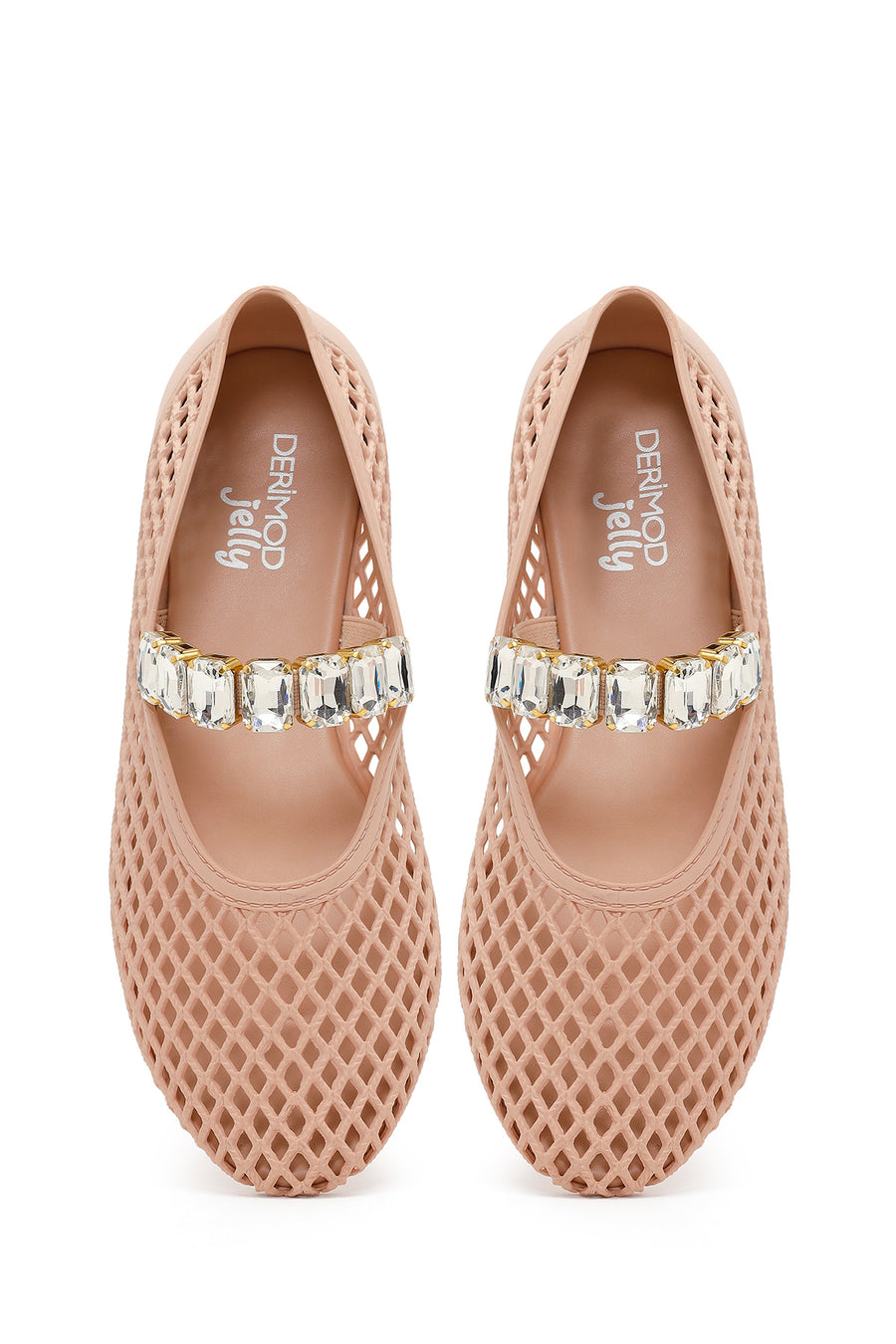 Women's Beige Jelly Ballet Flats with Rhinestones