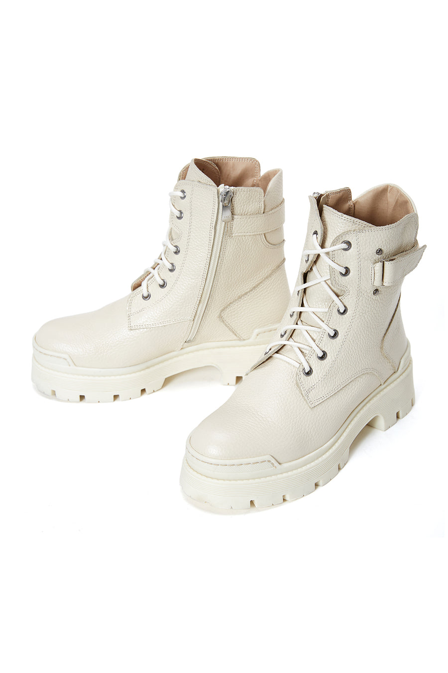 Women's Beige Leather Thick Soled Boots