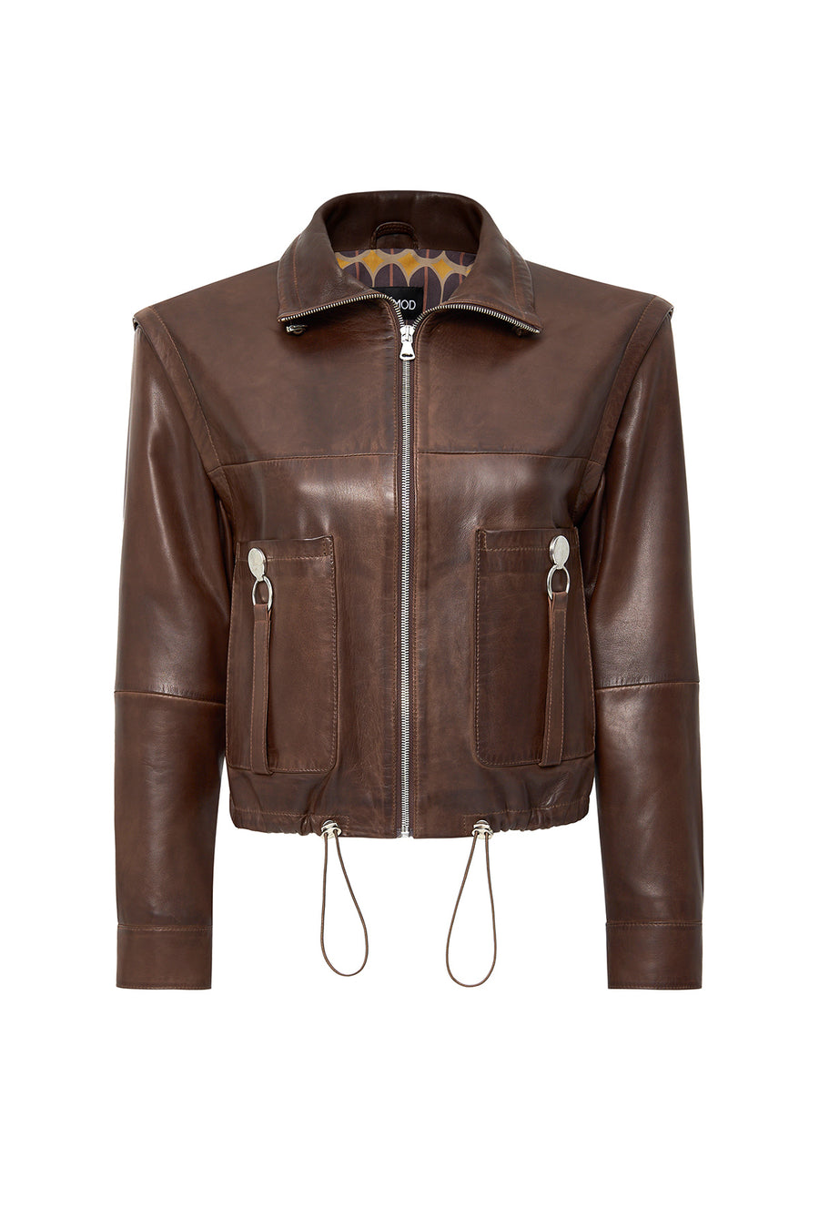 Edwina Women's Brown Leather Jacket with Removable Sleeves