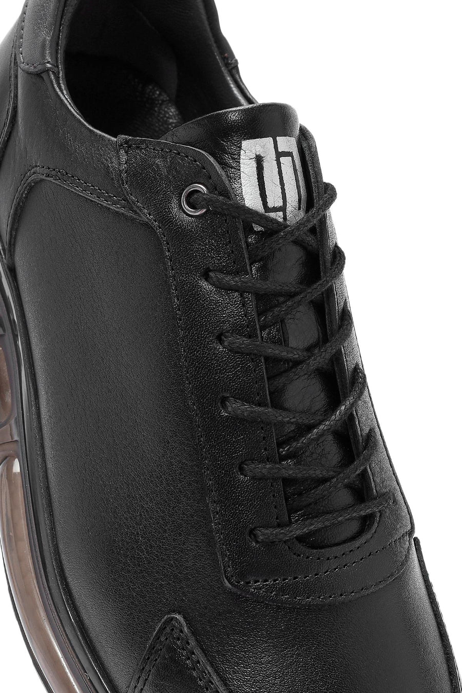 Erkek Siyah Bağcıklı Deri Sneaker