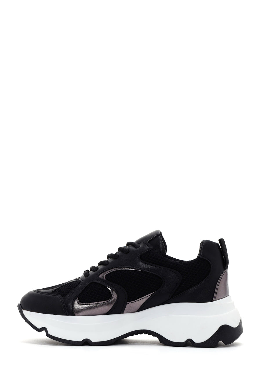 Women's Black Thick Sole Lace-Up Sneakers