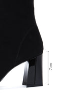 Women's Black Leather Suede Heeled Boots | Derimod