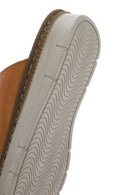 Women's Tan Double-Strap Leather Comfort Slippers | Derimod