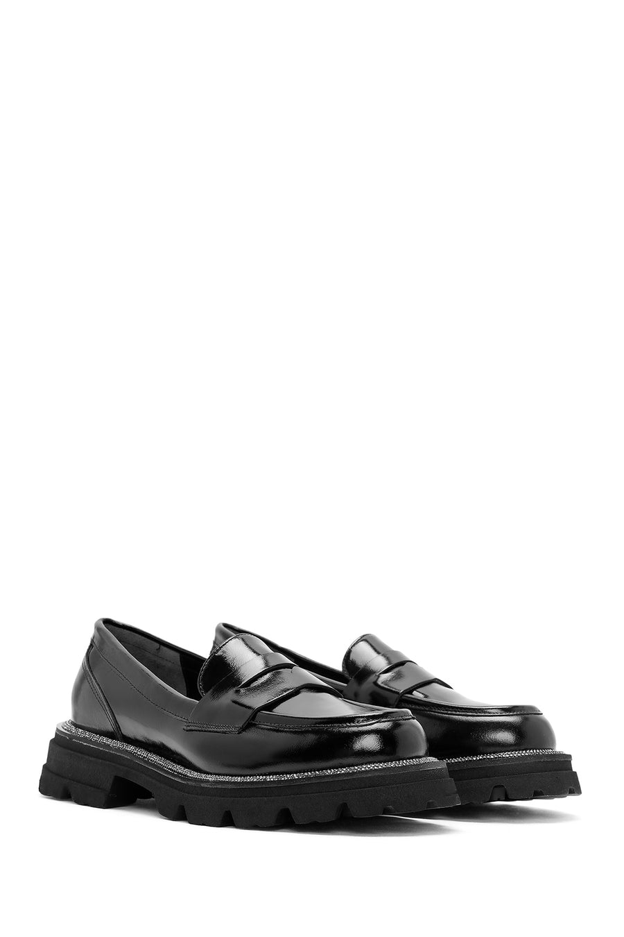 Women's Black Patent Leather Masculine Loafer