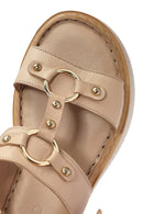 Women's Cream Ankle Buckle Thick Soled Leather Comfort Sandals | Derimod
