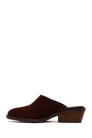 Woman Brown Mule Backless Chunky Heeled Suede Slipper | Derimod