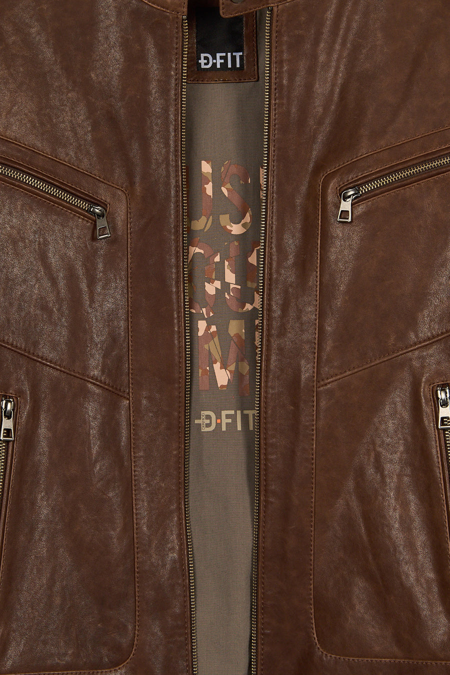 Luka Male Brown Slim-Fit Leather Jacket