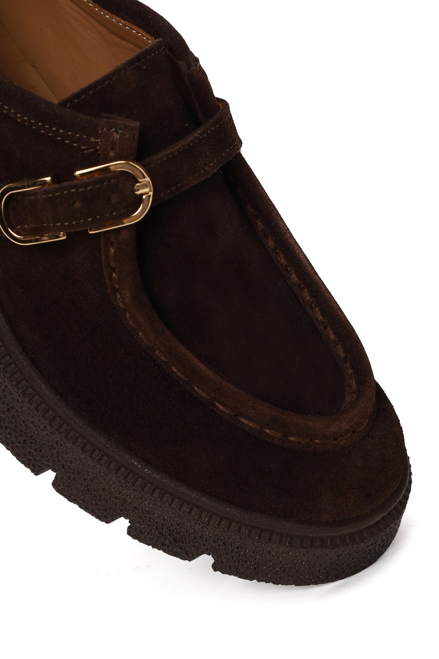 Woman Brown Buckled Thick-Soled Suede Masculine Shoes