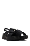 Woman Black Thick-Soled Leather Sandal | Derimod