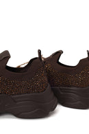 Derimod Zero Woman Brown Lace-Up Fabric Sneaker with Stone Details | Derimod