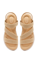 Women's Beige Chunky Sole Fabric Comfort Sandals | Derimod