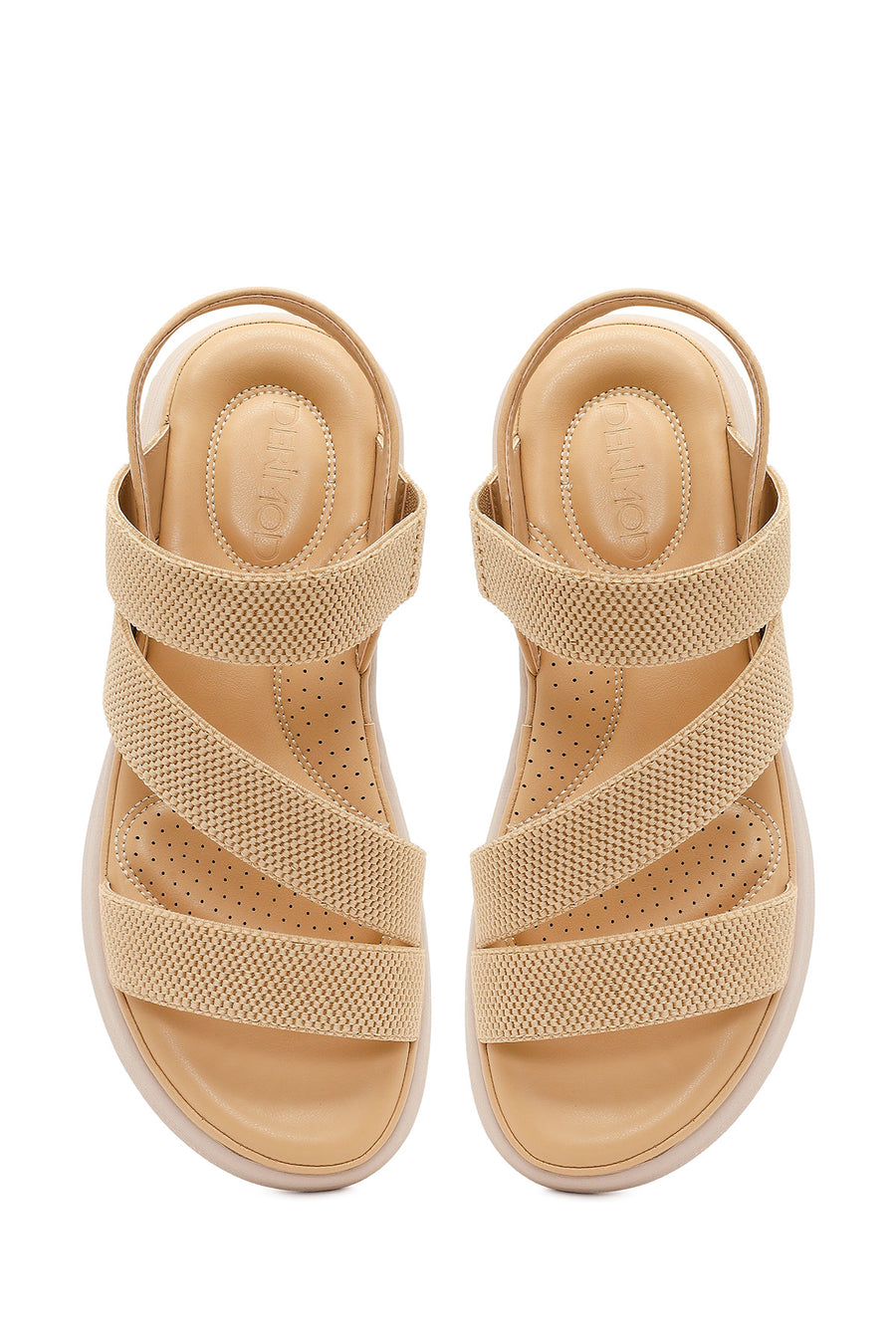 Women's Beige Chunky Sole Fabric Comfort Sandals