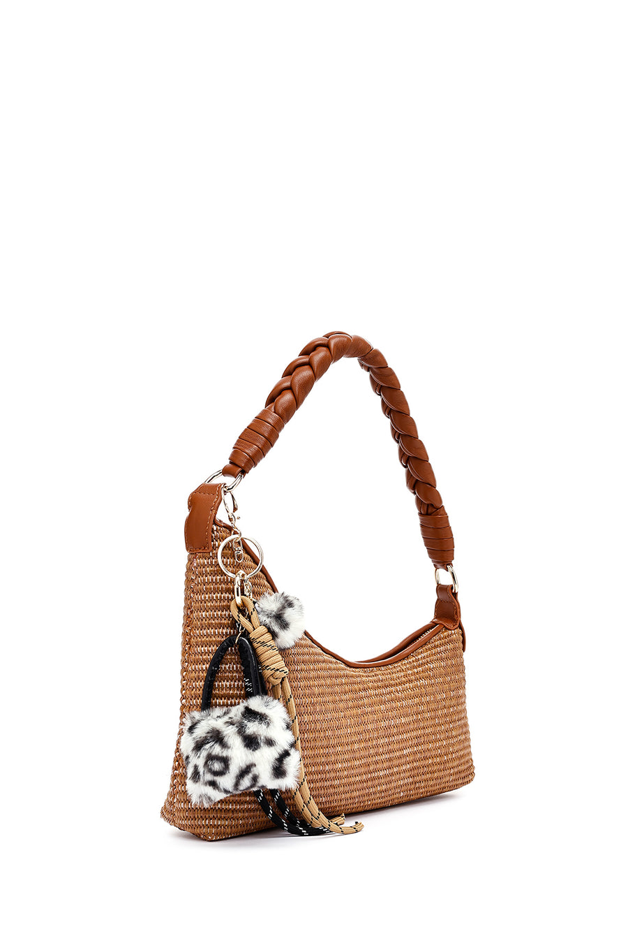 Women's Brown Accessory Straw Shoulder Bag
