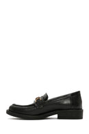 Women's Black Buckle Detailed Leather Masculine Loafer | Derimod