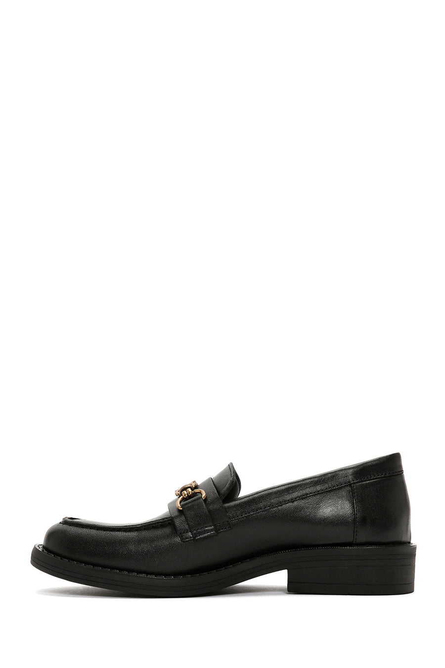 Women's Black Buckle Detailed Leather Masculine Loafer