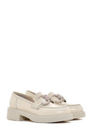 Women's Beige Leather Patent Leather Masculine Loafer | Derimod