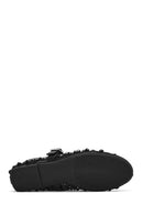 Women's Black Buckled Stoned Fishnet Ballerinas | Derimod