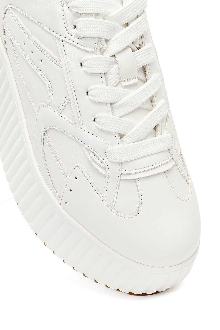 Woman White Thick-Soled Lace-Up Sneakers