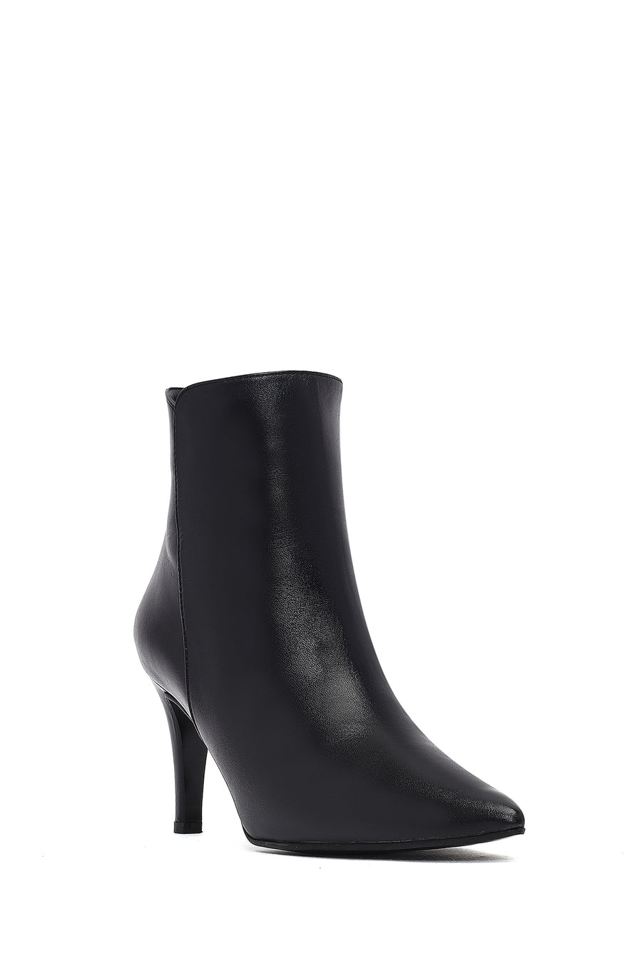 Woman Black Zip Closure Stiletto Heel Leather Boots